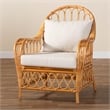 Pemberly Row Light Honey Rattan Arm Chair with Removable Cushions