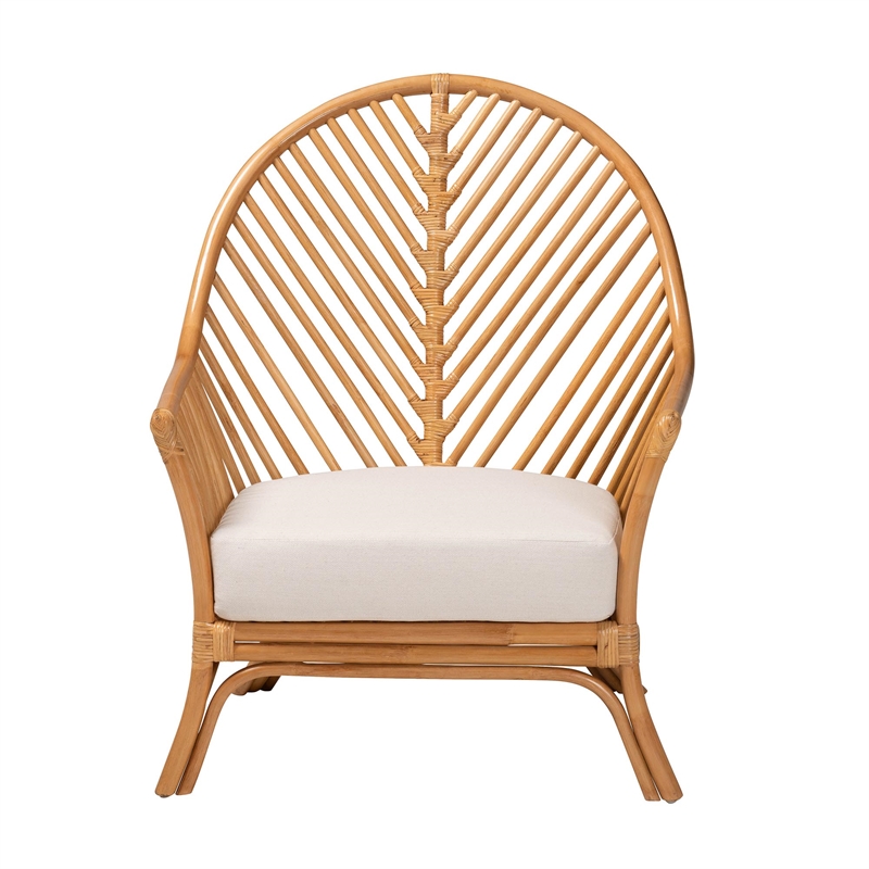 Pemberly Row Light Honey Rattan Arm Chair with Chevron Design