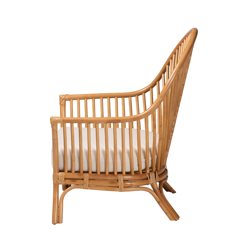 Pemberly Row Light Honey Rattan Arm Chair with Chevron Design