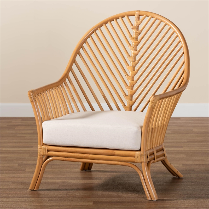 Pemberly Row Light Honey Rattan Arm Chair with Chevron Design