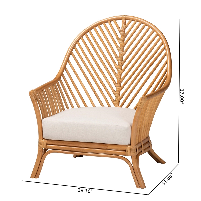 Pemberly Row Light Honey Rattan Arm Chair with Chevron Design