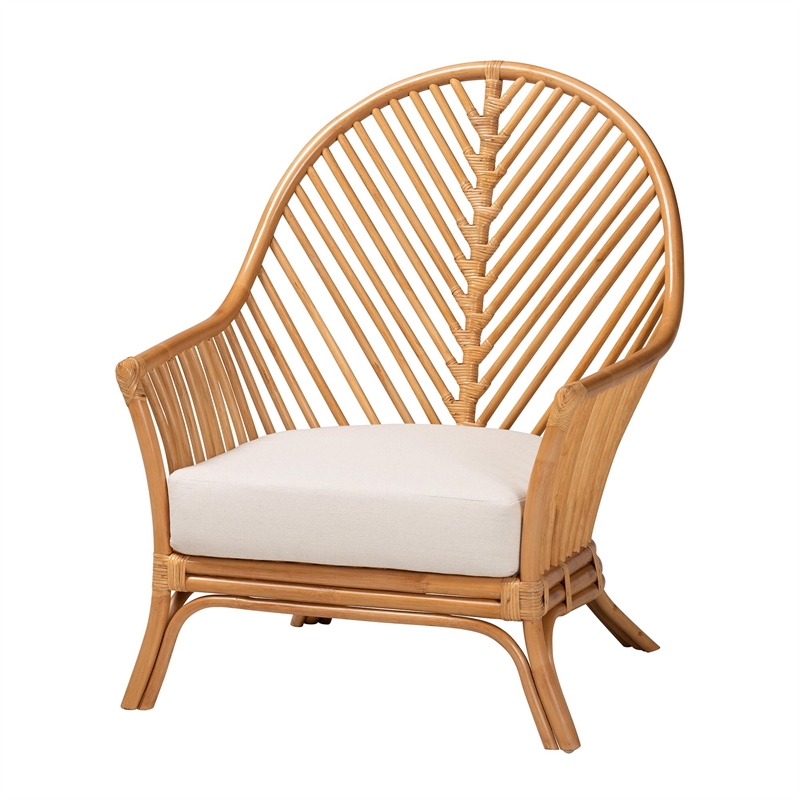 Pemberly Row Light Honey Rattan Arm Chair with Chevron Design