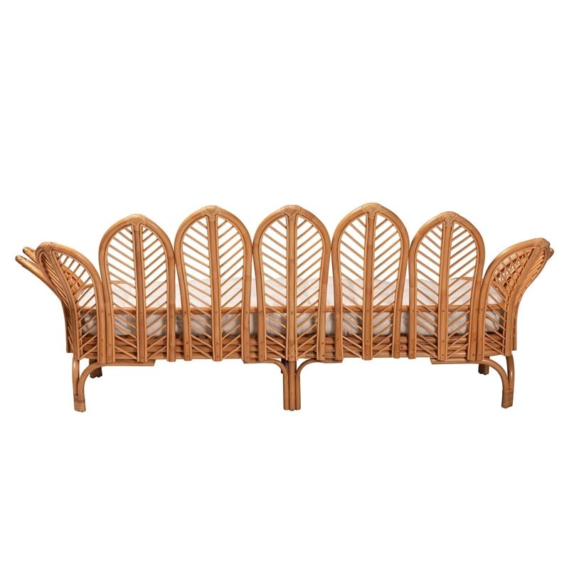 Pemberly Row Light Honey Rattan Daybed with Cushion and Flora Design