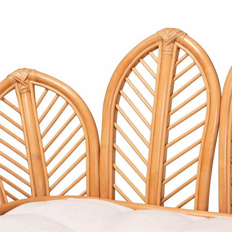 Pemberly Row Light Honey Rattan Daybed with Cushion and Flora Design