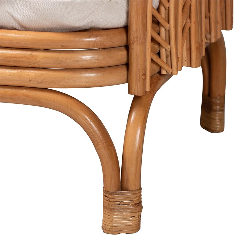 Pemberly Row Light Honey Rattan Daybed with Cushion and Flora Design