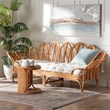 Pemberly Row Light Honey Rattan Daybed with Cushion and Flora Design