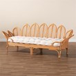 Pemberly Row Light Honey Rattan Daybed with Cushion and Flora Design