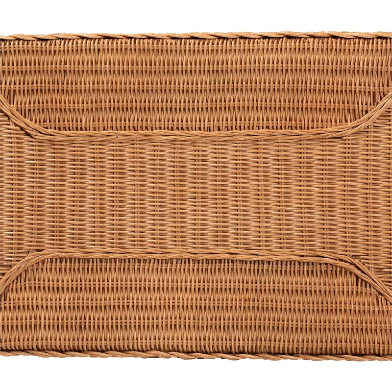 Pemberly Row Light Honey Braided Rattan Side Table with Shelf