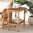 Pemberly Row Light Honey Braided Rattan Side Table with Shelf