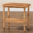 Pemberly Row Light Honey Braided Rattan Side Table with Shelf