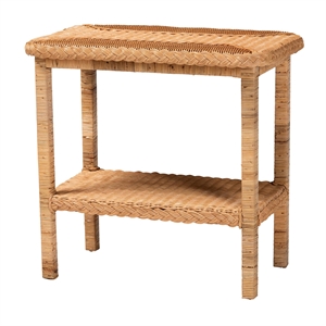 Pemberly Row Light Honey Braided Rattan Side Table with Shelf