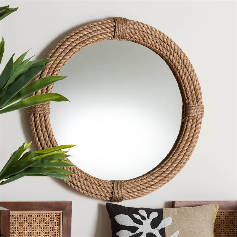 Pemberly Row Contemporary Round Woven Rope Accent Wall Mirror