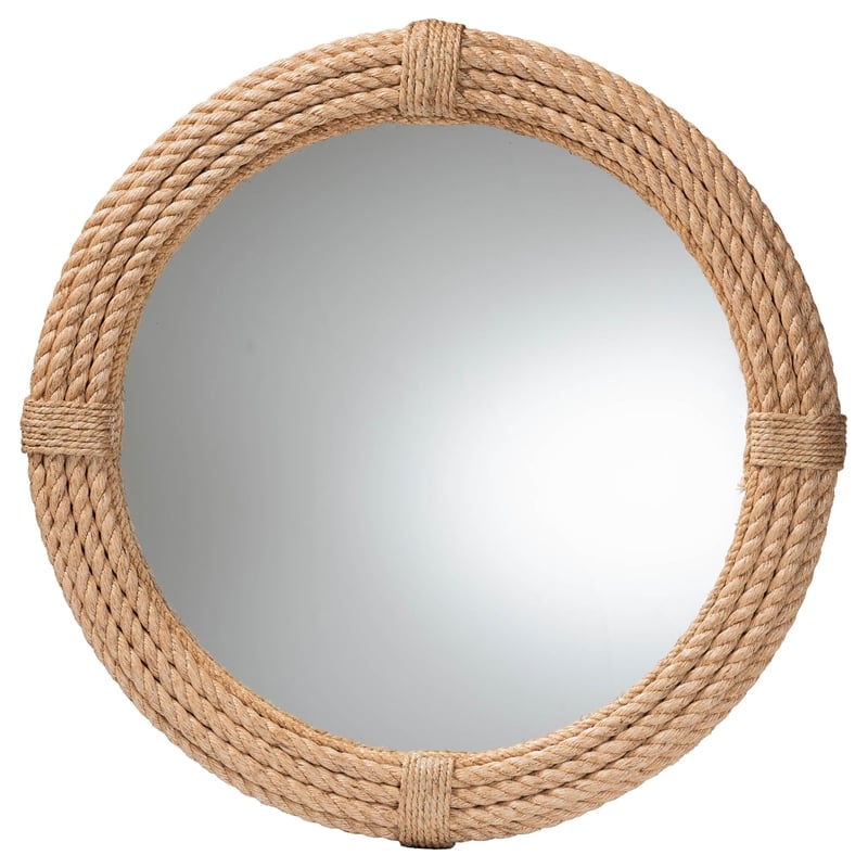Pemberly Row Contemporary Round Woven Rope Accent Wall Mirror