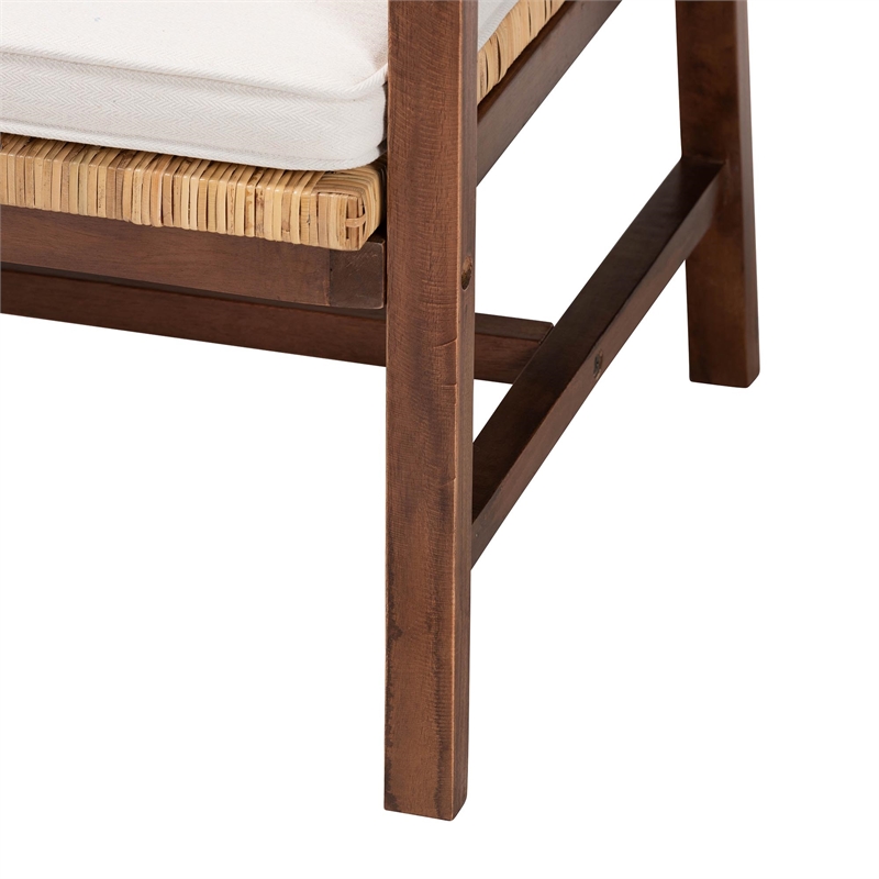 Pemberly Row Light Honey Rattan and Acacia Wood Arm Chair with Cushion