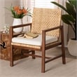 Pemberly Row Light Honey Rattan and Acacia Wood Arm Chair with Cushion