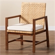 Pemberly Row Light Honey Rattan and Acacia Wood Arm Chair with Cushion