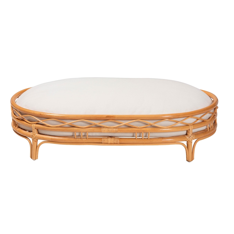 Pemberly Row Honey Rattan Oval Pet Bed with Removable Cushion