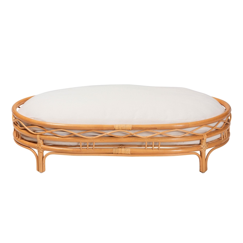 Pemberly Row Honey Rattan Oval Pet Bed with Removable Cushion