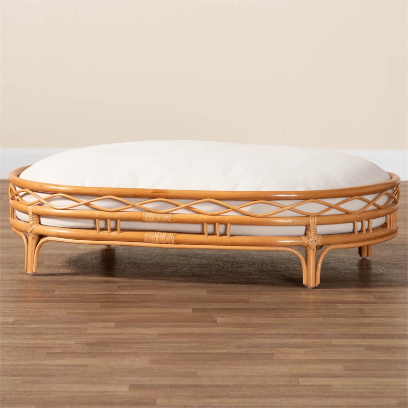 Pemberly Row Honey Rattan Oval Pet Bed with Removable Cushion