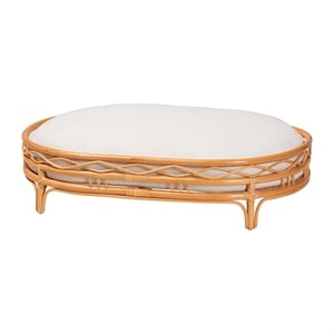 Pemberly Row Honey Rattan Oval Pet Bed with Removable Cushion