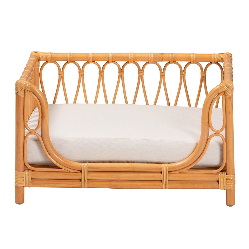 Pemberly Row Honey Rattan Pet Bed with Raised Borders and Cushion