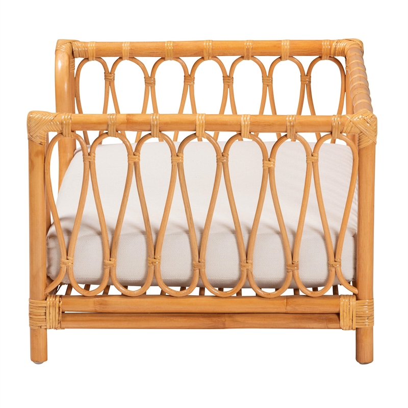 Pemberly Row Honey Rattan Pet Bed with Raised Borders and Cushion