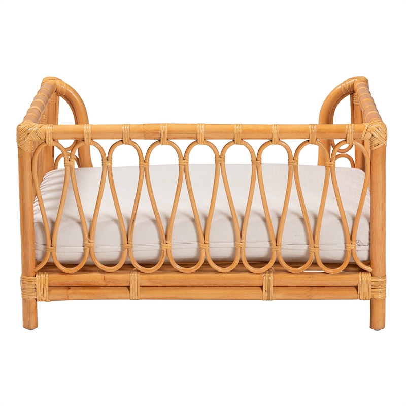 Pemberly Row Honey Rattan Pet Bed with Raised Borders and Cushion