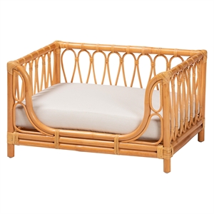 Pemberly Row Honey Rattan Pet Bed with Raised Borders and Cushion
