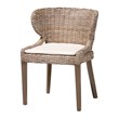 Pemberly Row Gray Kubu Rattan and Mahogany Wood Dining Chair with Cushion
