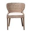 Pemberly Row Gray Kubu Rattan and Mahogany Wood Dining Chair with Cushion