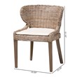 Pemberly Row Gray Kubu Rattan and Mahogany Wood Dining Chair with Cushion