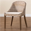 Pemberly Row Gray Kubu Rattan and Mahogany Wood Dining Chair with Cushion