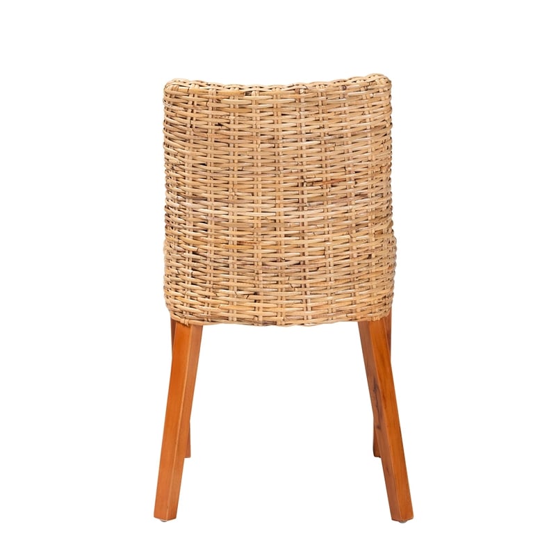 Pemberly Row Light Honey Kubu Rattan and Mahogany Wood Wingback Dining Chair