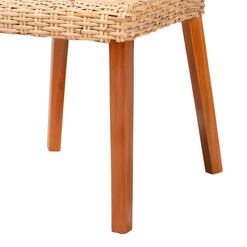 Pemberly Row Light Honey Kubu Rattan and Mahogany Wood Wingback Dining Chair