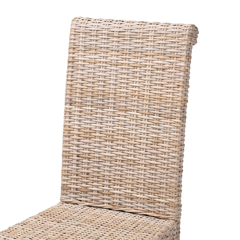 Pemberly Row Gray Kubu Rattan and Mango Wood Dining Chair with Rolled Back