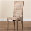 Pemberly Row Gray Kubu Rattan and Mango Wood Dining Chair with Rolled Back