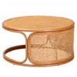 Pemberly Row Honey Rattan Round Coffee Table with Openwork Base