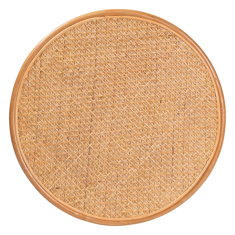 Pemberly Row Honey Rattan Round Coffee Table with Openwork Base