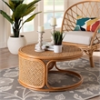 Pemberly Row Honey Rattan Round Coffee Table with Openwork Base
