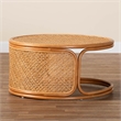 Pemberly Row Honey Rattan Round Coffee Table with Openwork Base