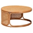 Pemberly Row Honey Rattan Round Coffee Table with Openwork Base