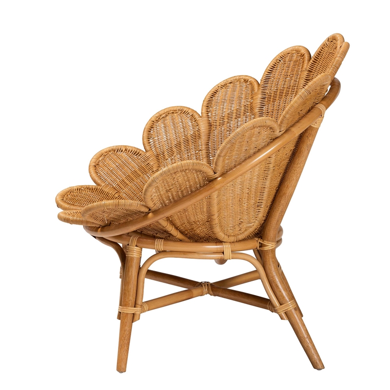 Pemberly Row Honey Rattan Scalloped Accent Chair with Wide Seat