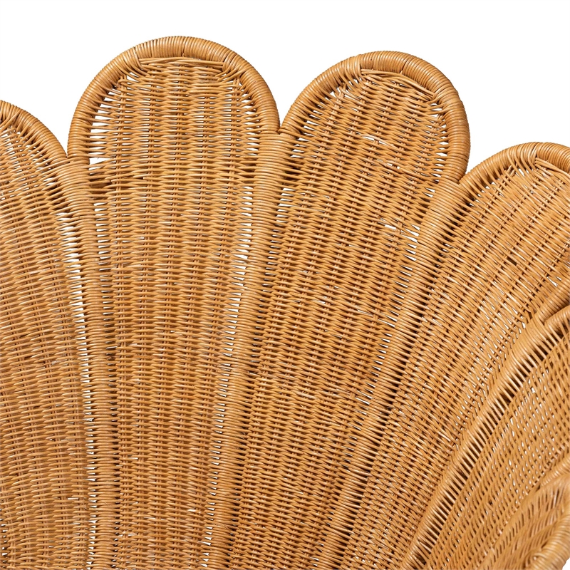 Pemberly Row Honey Rattan Scalloped Accent Chair with Wide Seat