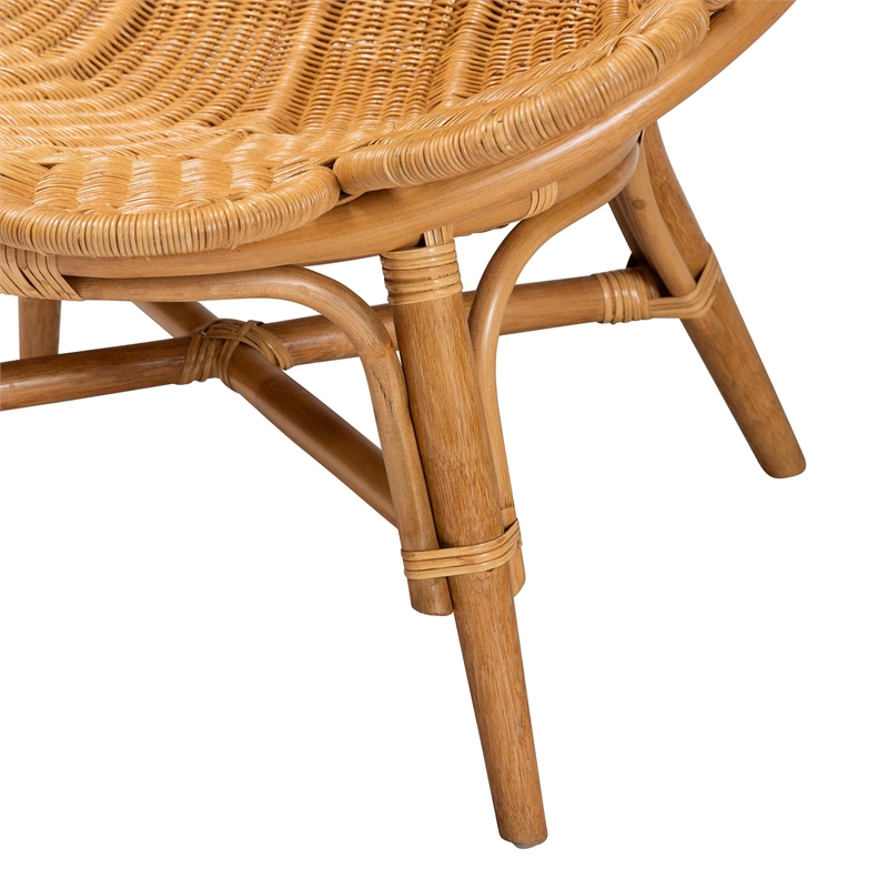 Pemberly Row Honey Rattan Scalloped Accent Chair with Wide Seat