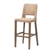 Pemberly Row Gray Kubu Rattan and Mahogany Wood Bar Stool with Footrest
