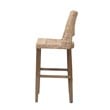 Pemberly Row Gray Kubu Rattan and Mahogany Wood Bar Stool with Footrest