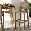 Pemberly Row Gray Kubu Rattan and Mahogany Wood Bar Stool with Footrest