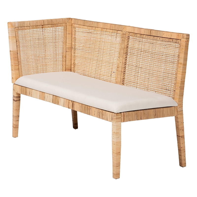 Pemberly Row Light Honey Rattan 3-Piece Dining Nook Set with Cushions