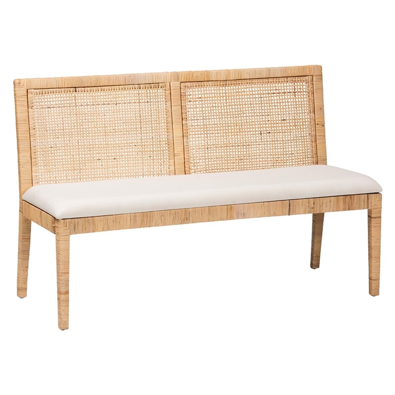 Pemberly Row Light Honey Rattan 2-Piece Dining Banquette Set with Cushions