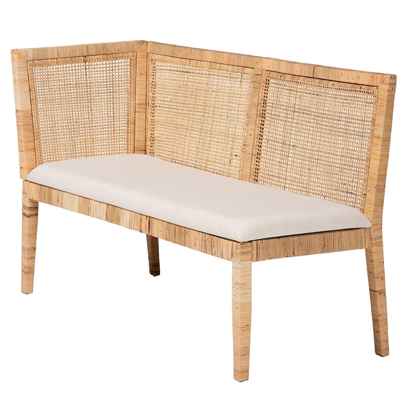 Pemberly Row Light Honey Rattan 2-Piece Dining Banquette Set with Cushions